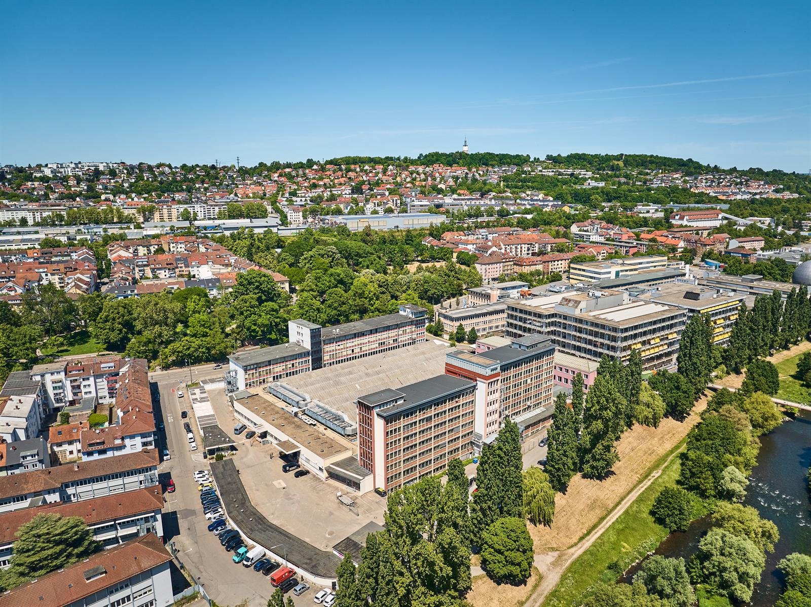 Luftaufnahme des Ostend-Mietpark-Gebäudes in Pforzheim